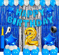 Party Propz 2nd Birthday Decoration Items For Boys -63Pcs Blue & White Decoration - 2nd Birthday Party Decorations,Birthday Decorations kit for Boys 2nd birthday/ Baby Birthday Decoration Items 2 Year