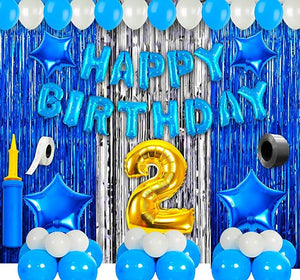 Party Propz 2nd Birthday Decoration Items For Boys -63Pcs Blue & White Decoration - 2nd Birthday Party Decorations,Birthday Decorations kit for Boys 2nd birthday/ Baby Birthday Decoration Items 2 Year