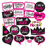 Party Propz Girls Birthday Photo Booth Props 20pcs Set with Cheers Lips Fun mask Hats Love Crown Prop for Girls Kids Selfie photobooth;Birthdays Parties Items Decorations- Pink