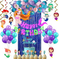 Party Propz Mermaid Birthday Decoration Supplies Giant Mermaid Bunting Cardstock Cake Topper Foil Curtain Girl Birthday Latex Metallic Balloons Set of 57-Multicolor