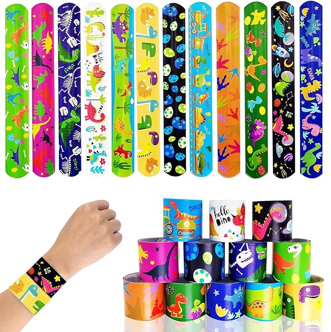 Party Propz Dinosaur Return Gifts for Kids - 12 Pcs Dinosaur Slap Bracelet for Kids | Best Birthday Return Gifts for Kids | Wrist Band for Kids | Slap Bands for Kids Return Gift | Scale Band for Kids