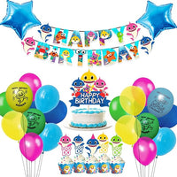 Party Propz Baby Shark Theme Birthday Decorations Combo 33pcs Set Happy Birthday , Balloons, Cake Topper Set For Boys Birthday Decoration Items