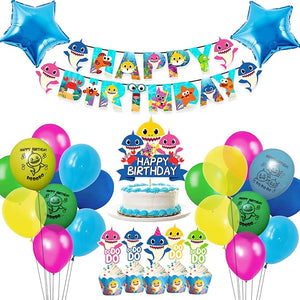 Party Propz Baby Shark Theme Birthday Decorations Combo 33pcs Set Happy Birthday , Balloons, Cake Topper Set For Boys Birthday Decoration Items