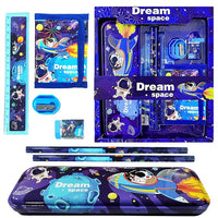 Party Propz Space Pencil Box - 7 Pcs Stationary Set for Kids|Compass Box for Boys|Pencil Eraser Sharpener Combo Pack|Astronaut Pencil Box|Pencil Set for Return Gift|Space Theme Return Gifts, Blue