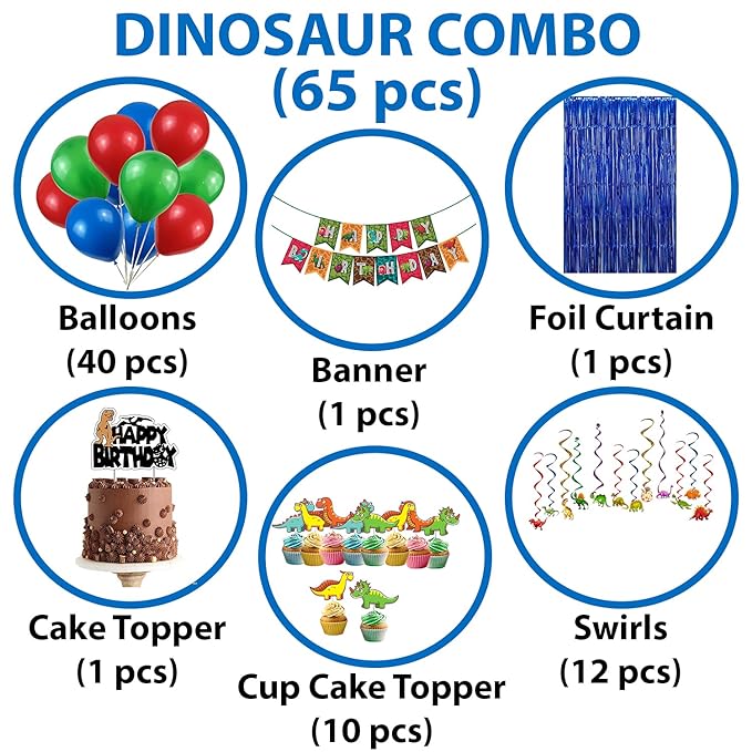 Party Propz Dinosaur Theme Birthday Decorations - 65Pcs Dino Theme Decoration Items | Birthday Decoration Items | Dinosaur Party Decorations For Boys | Jungle Theme Birthday Decoration Items For Kids