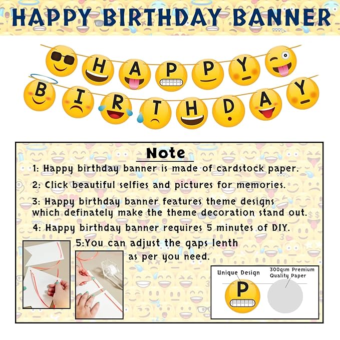 Party Propz Smiley Balloons for Birthday Decoration- Pack of 38 Pcs, Smiley Birthday Theme For Kids | Emoji Theme Birthday Decoration Kit | Happy Birthday Banner(cardstock) | Birthday Decoration Items