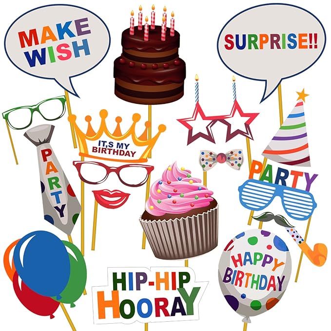 Party Propz Happy Birthday Photo Booth - 17Pcs Happy Birthday Decoration / Happy Birthday Photo Booth Props / Birthday Photo Booth Props / Happy Birthday Decoration Kit / Photo Booth Props For Birthday Decoation / Birthday Photo Booth
