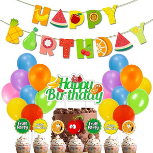 Party Propz Fruit Theme Birthday Decoration Party Supplies 52Pcs Combo Set Bunting, Balloons, Cup Cake Topper For Kids Theme Birthday Decoration Combo / Happy Birthday Decoration