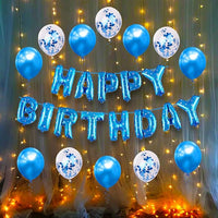 Party Propz Blue Birthday Decoration Balloons Set -14Pcs Kit Combo with Happy Birthday Foil Balloon, Confetti, Metallic Rubber Balloons/Birthday Decoration Kit for Boys