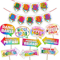 Party Propz Colorful Holi Decoration Items - Large 52Pcs Multicolor Holi Balloon for Decorations | Holi Decorations Items for Home | Printed Balloons for Holi | Rang Barse Banner | Holi Decor Items
