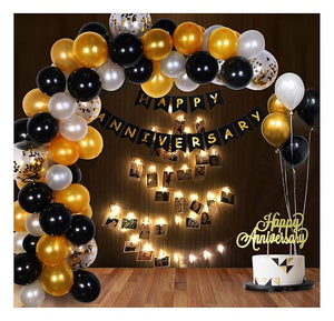 Party Propz Happy Anniversary Decoration Items - LED Photo Banner, Rubber Balloons, Cake Topper,, Glue Dot 73Pcs Set for 1st, 25th 5Th,Party Room Decoration Combo Set/Couple Wedding, Multicolor
