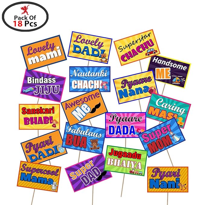 Party Propz Baby Shower Props for Photoshoot - 18 Pcs Baby Shower Photo Booth Props | Baby Shower Decoration Items | Maternity Shoot Props | Baby Shower Photo Props | Dada Dadi Nana Nani Props | Props