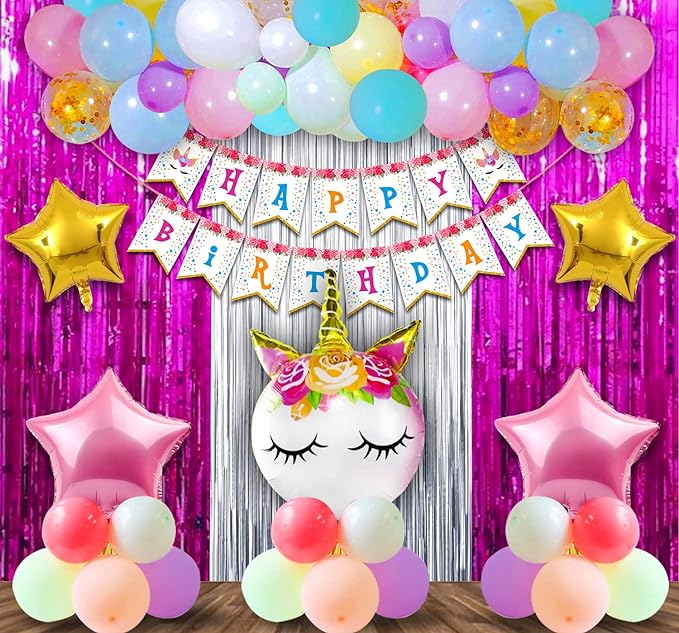 Party Propz Unicorn Birthday Decorations For Girls - 55Pcs Combo Set / Happy Birthday Decoration Kit For Girls, Unicorn Birthday Decorations, Birthday Decoration For Girls Theme