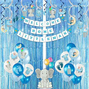 Party Propz Welcome Home Baby Decoration - Big 47 Pcs, Cradle Ceremony Decoration Items, Baby Boy Welcome Home Decoration Kit, Birthday Decoration Items For Boy, Swirls For Decoration, Birthday Decor