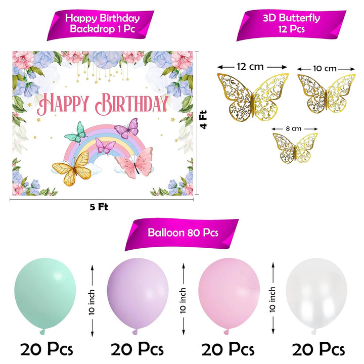 Party Propz Butterfly Theme Birthday Decorations - Set of 93Pcs Butterfly Backdrop Decorations | Pink & Purple Birthday Decorations | Birthday Decoration Items for Girls