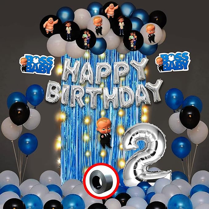 Party Propz Boss Baby Theme Decorations Combo Set -44Pcs for Boys 2nd Birthday Party Decorations,Birthday Decorations kit for Boys 2nd birthday/ Baby Birthday Decoration Items 2 Year for Boys Bday Decorations Items for Kids