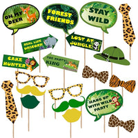 Party Propz Jungle Theme Props - 20Pcs Jungle Theme Birthday Decoration | Animal Theme Birthday Props | Birthday Photo Booth Props for Boys | Kids Birthday Props | Birthday Decoration Items for Boy