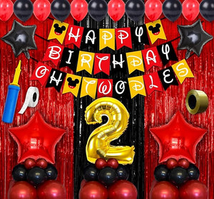 Party Propz Mickey Mouse Birthday Decoration-64Pcs Kit For 2Nd Birthday Decoration For Boys|Birthday Decoration Items|Mickey Mouse Theme Birthday Decoration|Red & Black Balloons For Decoration