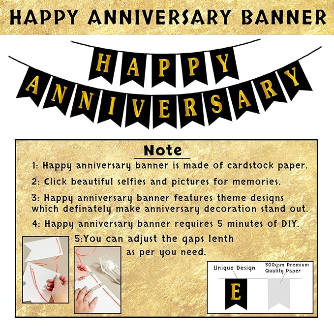 Party Propz Happy Anniversary Decoration Items - Pack of 54 Golden Wedding Anniversary Decoration Items | Golden Anniversary Decoration Items | Anniversary Decoration for Couple, Boyfriend, Husband