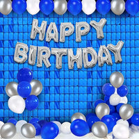 Party Propz Blue Theme Birthday Decoration-Pack Of 32 Pcs Blue Square Foil Curtain|Birthday Foil Balloons|Blue,Silver&White Metallic Balloons|Metallic Balloons,Decoration Combo For Boys,Men,Husband