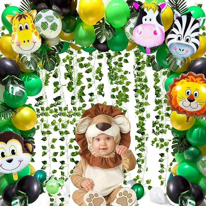 Party Propz Jungle Theme Birthday Decoration - 78 Pcs, Animal Theme Birthday Decorations | Animal Balloons | Jungle Safari Theme Birthday Decorations for Kids | Birthday Decoration Items for Boys