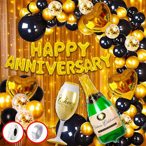 Party Propz Happy Anniversary Decoration Kit For Home -57 Items Golden Combo Set HBD Foil Balloon, Champange-Cheers-heart Foil Balloon, Metallic Balloons, anniversary decoration items For Bedroom