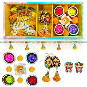 Party Propz Diwali Diyas for Decoration - 14Pcs Diwali Decoration Items for Home Decor | Clay Diya for Diwali | Diya Lights for Home Decor | Toran, Shubh Labh Wall Hangings, Marigold | Diya for Puja