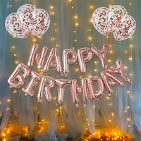 Party Propz Birthday Decoration Items Kit- 10Pcs Rose Gold Bday Banner (cardstock) Foil Balloon Confetti Balloon with Led Light for Kids, Wife, Girls, Bday Decorations Items with Fairy Lights