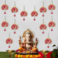 Party Propz Handmade Lotus Hangings for Decoration -12Pcs 8Inch Wall Decor Lotus Latkan Toran with Lotus Buds | MDF Floral Wall Hangings for Temple Decor | Main Door Entrance | Latkan for Home Decor