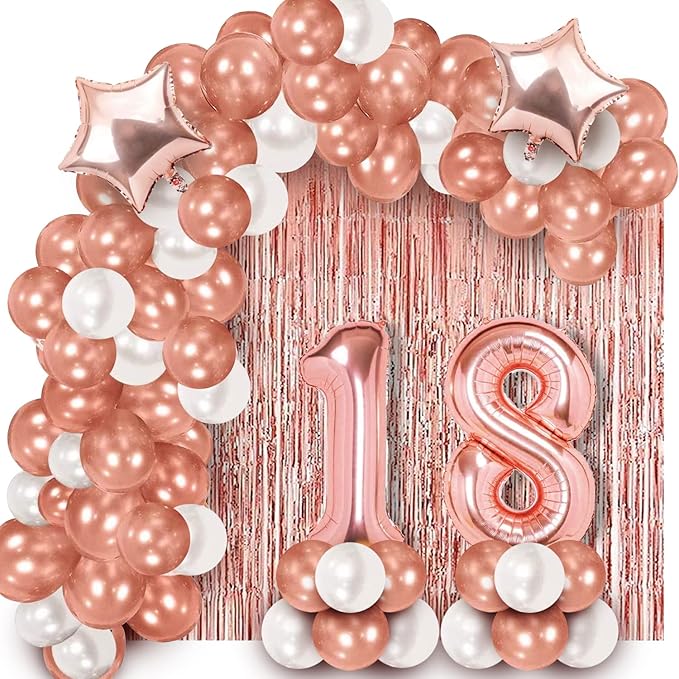 Party Propz Rose Gold Birthday Decorations Combo Happy Birthday Letter Foil balloon With Confetti Balloons, Star Foil Balloons, Tassel for 1st 18th 21st 25th 50th 60th 30th Decorations - Set of 45