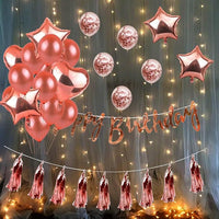 Party Propz Rose Gold Birthday Decoration Kit-30Pcs Happy Birthday Banner with Happy Bday Ballons Banner Led Light and Tassel for Baby Girls, Boys, Women, Wife Theme Celebration Items