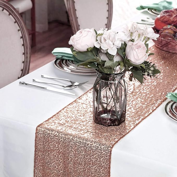 Party propz 1Pc Sequin Table Runners Rose Gold- 12 X 108 Inch Glitter Rose Gold Table Runner-Rose Gold Party Supplies Fabric Decorations for Holiday Christmas Gift Wedding Birthday Baby Shower