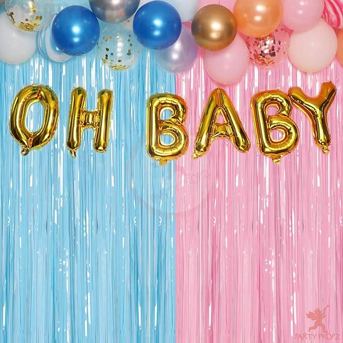 Party Propz Baby Shower and Foil Curtain 2Pcs Set for Maternity ,Balloons Banner (cardstock) Baby Shower Mom to Be Photoshoot Party Décor Material Items Supplies/ Props for Decorations