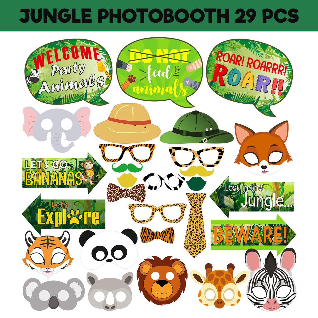 Party Propz Jungle Theme Birthday Props - 29Pcs Safari Animal Theme Birthday Party Propz for Jungle Theme Birthday Decoration - Happy Birthday Props for Kids for Forest, Safari, Animal, Jungle Theme