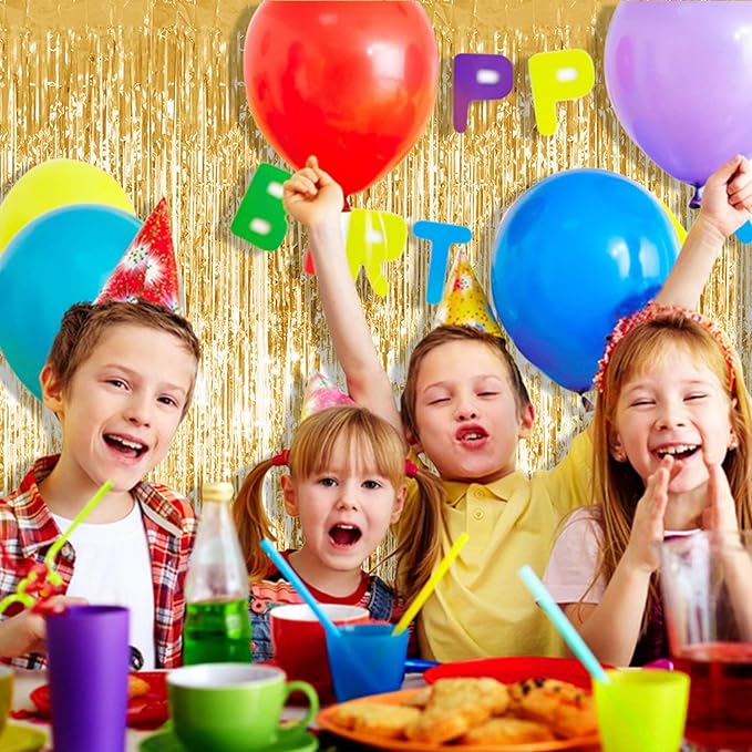Party Propz Golden Foil Curtain Pack of 3 for Birthday, Anniversaries, Graduation, Retirement, Decoration
