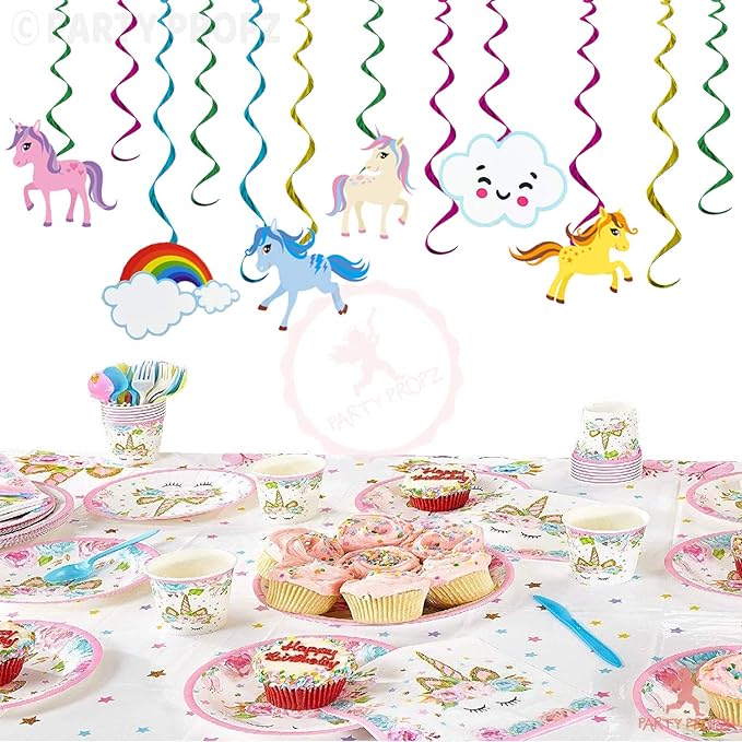 Party Propz Unicorn Swirls For Decoration - 12 Pcs, Unicorn Birthday Decorations For Girls | Swirls For Birthday Decoration | Rainbow Theme Birthday Decoration |Multicolour