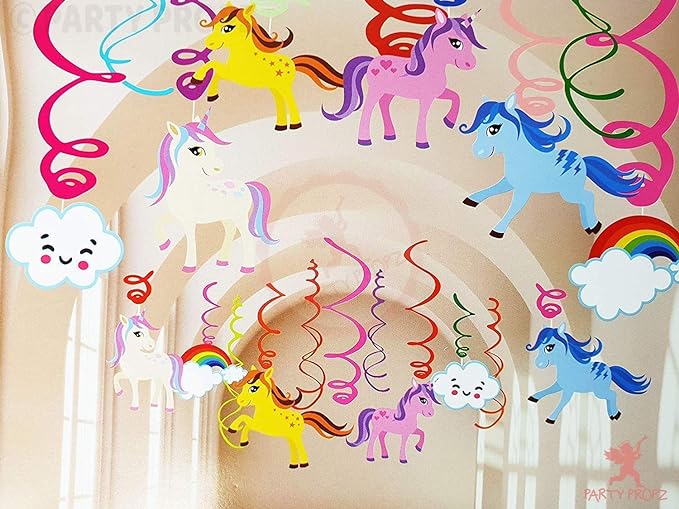 Party Propz Unicorn Swirls For Decoration - 12 Pcs, Unicorn Birthday Decorations For Girls | Swirls For Birthday Decoration | Rainbow Theme Birthday Decoration |Multicolour