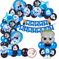 Party Propz Boss Baby Theme Decorations Combo Set - 59Pcs with Happy Birthday String, Boss Baby Foil Balloon, Metallic Balloons, Printed Balloons Boys Bday Decorations Items /Kids Supplies