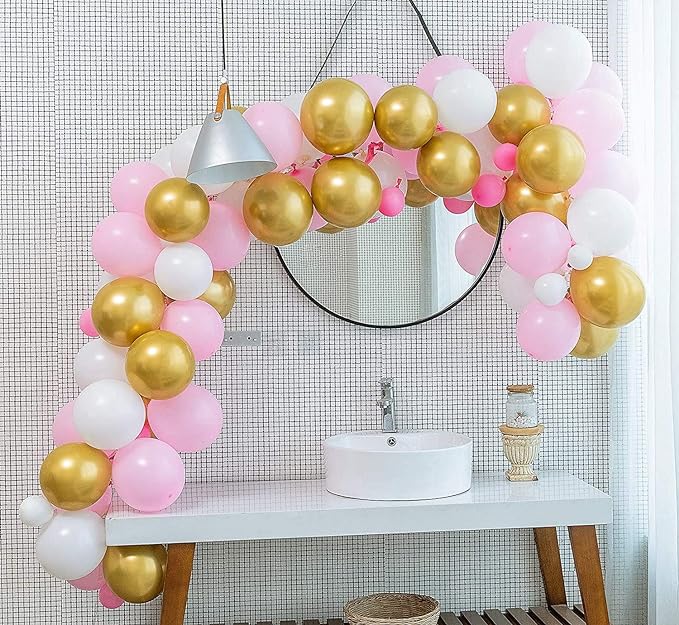 Party Propz Birthday Decoration Items For Girl-101 Pcs,Pink Birthday Decoration Items For Wife,Women|Happy Birthday Decorations For Girls,Wife|Pink,Gold,White Metallic Balloons For Decoration
