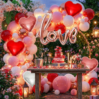 Valentine Balloons Decoration - 36Pcs Rose Gold Love Foil Balloon, Pink and Red Heart Shape Balloons
