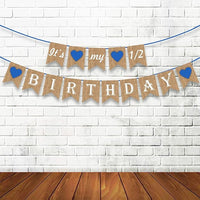 Party Propz Its My Half Birthday Banner - Pack Of 1 | 1/2 Birthday Decorations For Boys | Blue Happy Birthday Banner(Cardstock) | Brown Its My Half Banner For Baby | Birthday Decoration Item For Baby
