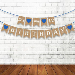 Party Propz Its My Half Birthday Banner - Pack Of 1 | 1/2 Birthday Decorations For Boys | Blue Happy Birthday Banner(Cardstock) | Brown Its My Half Banner For Baby | Birthday Decoration Item For Baby