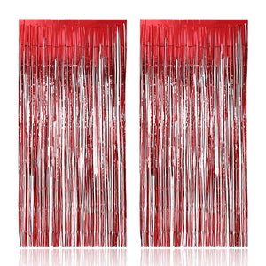 Party Propz 3 ft X 6 ft 10 inches Red Metallic Tinsel Foil Fringe Curtains for Birthday Marriage Engagement Bridal Shower Baby Shower Bachelorette Holiday Celebration Party Decorations (Set of 2)