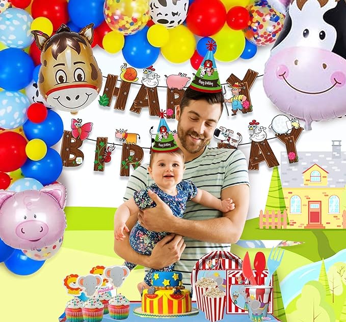 Party Propz Jungle Theme Birthday Decoration - 68 Pcs, Birthday Decorations For Boys, Girls | Jungle Safari Birthday Decoration Items For Kids | Animal Foil Balloons, Cake Topper, Banner (cardstock)
