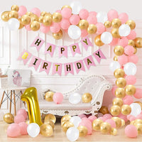 Party Propz Girls First Birthday Decorations Items Combo 90Pcs for Baby Girl 1st Bday Decor/Photo Booth Backdrop Decoration materials/1st Birth Day Party Décor/Stylish Latest Pink White Birthday Set