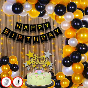 Party Propz Happy Birthday Decoration For Husband Kit Combo Set - 55pcs Birthday Paper Banner Metallic Confetti Balloons With Cake Topper & Glue Dot - Happy Birthday Decorations Items