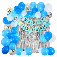 Party Propz Birthday Decorations kit for Boys - 42 Pcs Blue Happy Birthday Banner (cardstock) Silver Foil Curtain Metallic Rubber Confetti Balloons for Boys Adult Husband / Birthday Decoration