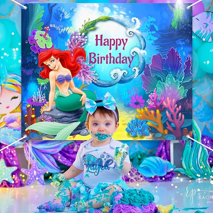 Party Propz Mermaid Theme Birthday Decorations - Mermaid Birthday Theme Backdrop Banner | Background Decorations for Birthday | Mermaid Decorations for Birthday | Birthday Decoration Items for Girl