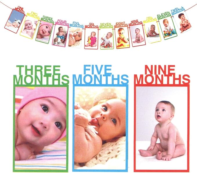 Party Propz 12 Months Photo Banner For Birthday - Bunting For 1st Birthday Decoration Items For Kids | 12 Months Baby Photo Frames | 1 To 12 Months Photo Banner Boy | 1 To 12 Months Photo Banner Girl
