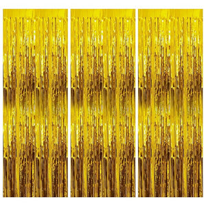 Party Propz Golden Foil Curtain Pack of 3 for Birthday, Anniversaries, Graduation, Retirement, Decoration